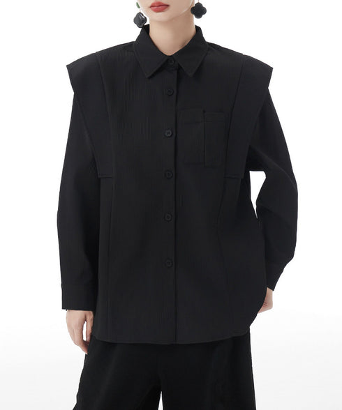Wing Shoulder Corduroy Blouse